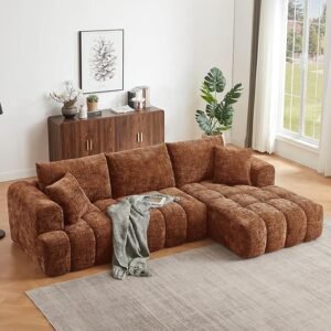 108” Cloud Modular Sectional Sofa with Deep Seat | Rust Orange, Right Facing Chaise