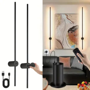 2pcs 40" USB Rechargeable Wall Sconces with Remote Control, 6000mAh Battery Operated, Dimmable Wireless Wall Lights, 360° Rotation, Black Modern Design