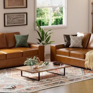 2 PC 85" Luxury 3 Seater Sofa Couch for Living Room | Modern Upholstered Faux Leather Sofas Couches with Extra Deep Seats & Removable Cover