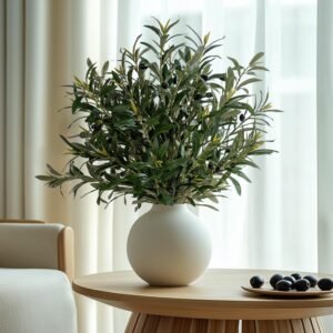 8PCS 24” Artificial Olive Branches, Realistic Fake Olive Tree Branches with 712 Silk Leaves & 4 Olives