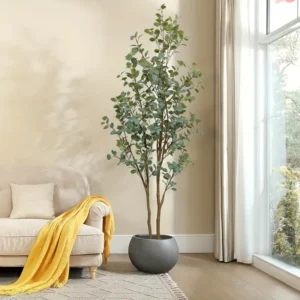 8ft Tall Artificial Eucalyptus Tree Realistic Fake Eucalyptus Plant with Black Planter