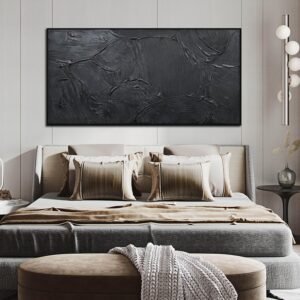 29x59 Black Abstract Hand Painted Wall Art