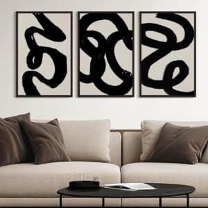 Black Abstract Modern Framed Wall Art Huge 24x36in