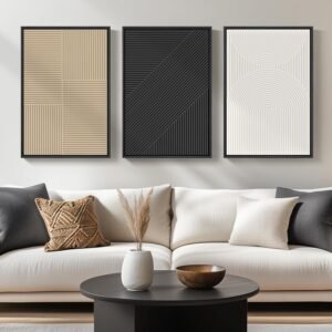 16x24 Framed Boho Black and White Abstract Wall Art, Set of 3
