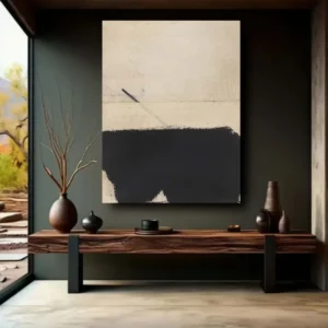 24x36 Modern Abstract Canvas Print | Black & Beige Textured Wall Art, Minimalist Decor