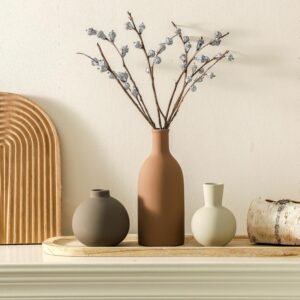 Set of 3 | Ceramic Neutral Vases Home Decor | Rustic Flower Pottery Vases
