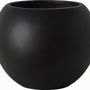 Black Round Fiberstone Planter with Drainage Hole