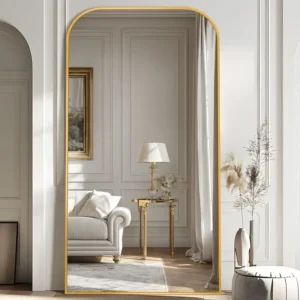 Full Length Mirror, 81"x41" Arched Freestanding Floor Mirror with Stand - Gold Frame