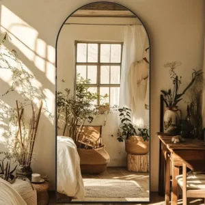 76"x35" Oversized Arched Full-Length Mirror - Shatterproof Standing Floor Mirror with Black Aluminum Frame