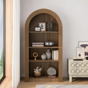 78.74" Tall Arched Bookcase, Mid Century 4-Tier Arched Storage Bookcase