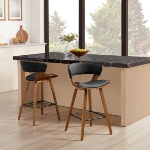 Faux Leather Black Barstools Counter Height Stool | Set of 2