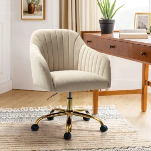 Modern Velvet Task Chair with Wood Frame and Back