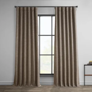 Single Panel Textured Faux Linen Curtain | Taupe Linen