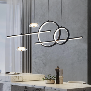Jyforid Modern Black LED Dining Room Light Fixture with Remote Control
