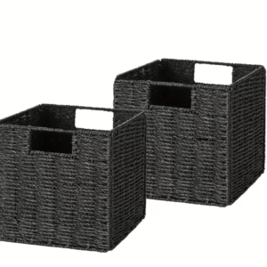 12" x 12" Black Wicker Baskets | Set of 2