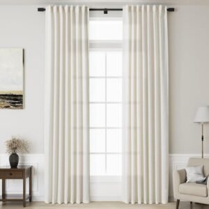 2 Panels | Linen Cream Curtains 143 Inch | 52x143