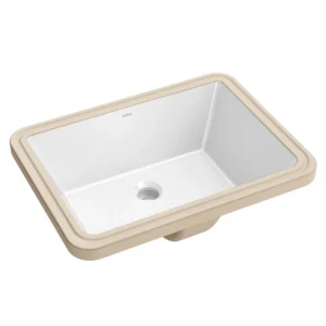 Rectangular Porcelain Ceramic Undermount Bathroom Sink In White With Overflow Drain