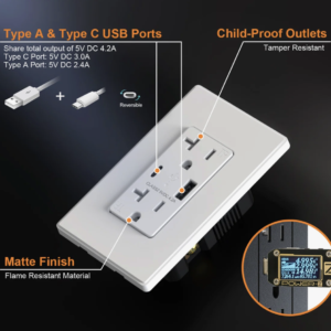 20amp Tamper Resistant Duplex Outlet with USB Port (Set of 6)